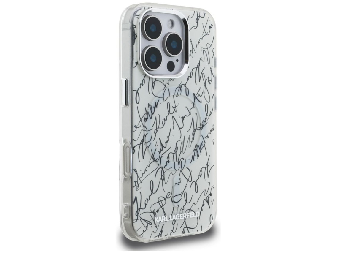 Funda Karl Lagerfeld IML Karl Script Pattern MagSafe para iPhone 16 Pro - Blanca