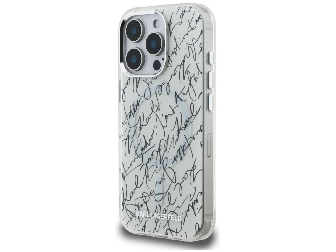 Funda Karl Lagerfeld IML Karl Script Pattern MagSafe para iPhone 16 Pro - Blanca