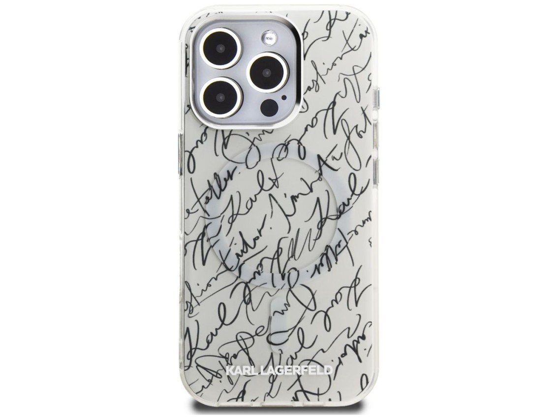Funda Karl Lagerfeld IML Karl Script Pattern MagSafe para iPhone 16 Pro - Blanca
