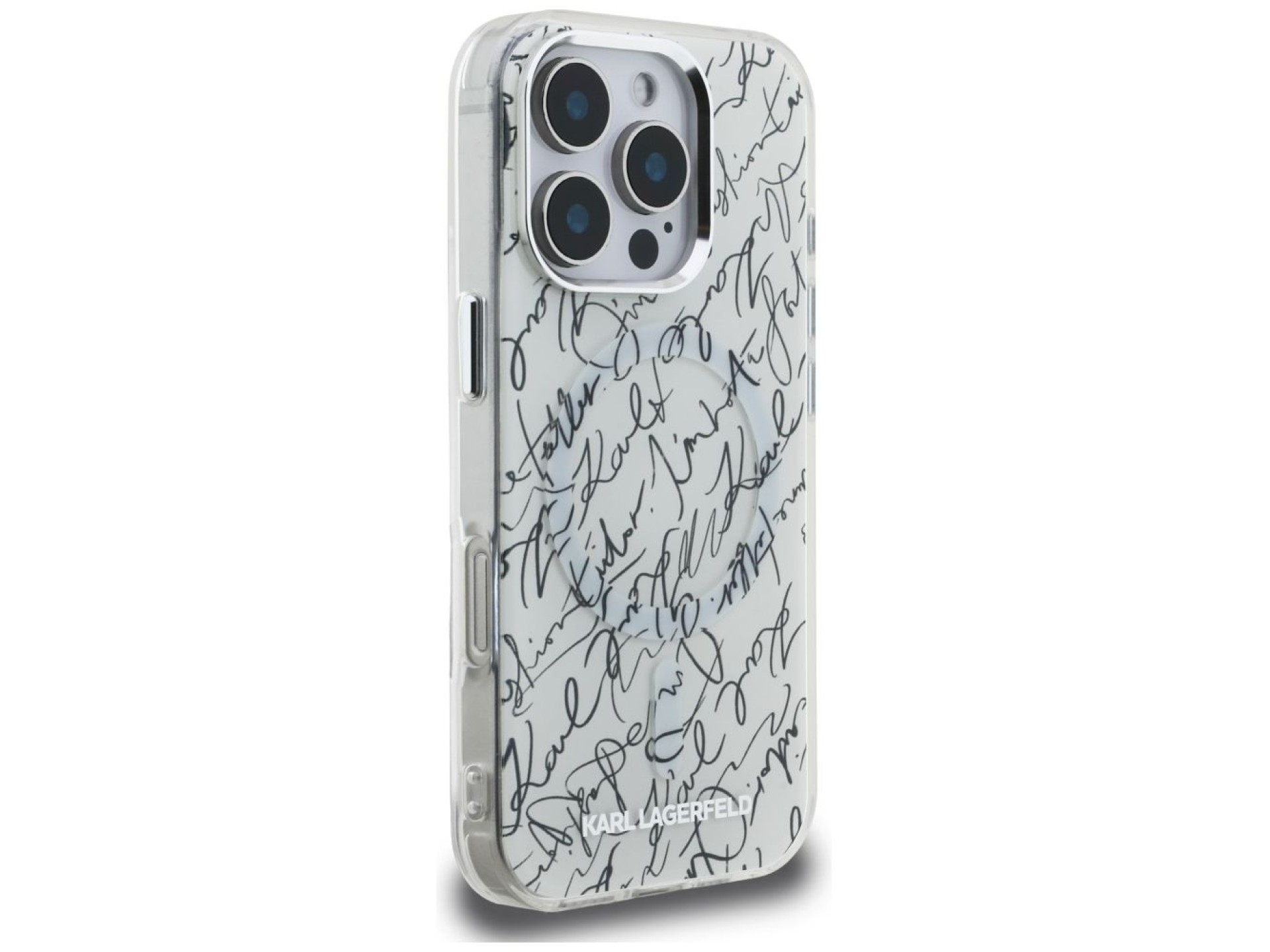 Funda Karl Lagerfeld IML Karl Script Pattern MagSafe para iPhone 16 Pro - Blanca