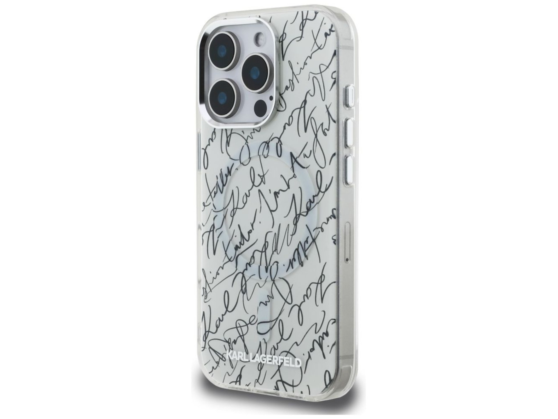 Funda Karl Lagerfeld IML Karl Script Pattern MagSafe para iPhone 16 Pro - Blanca