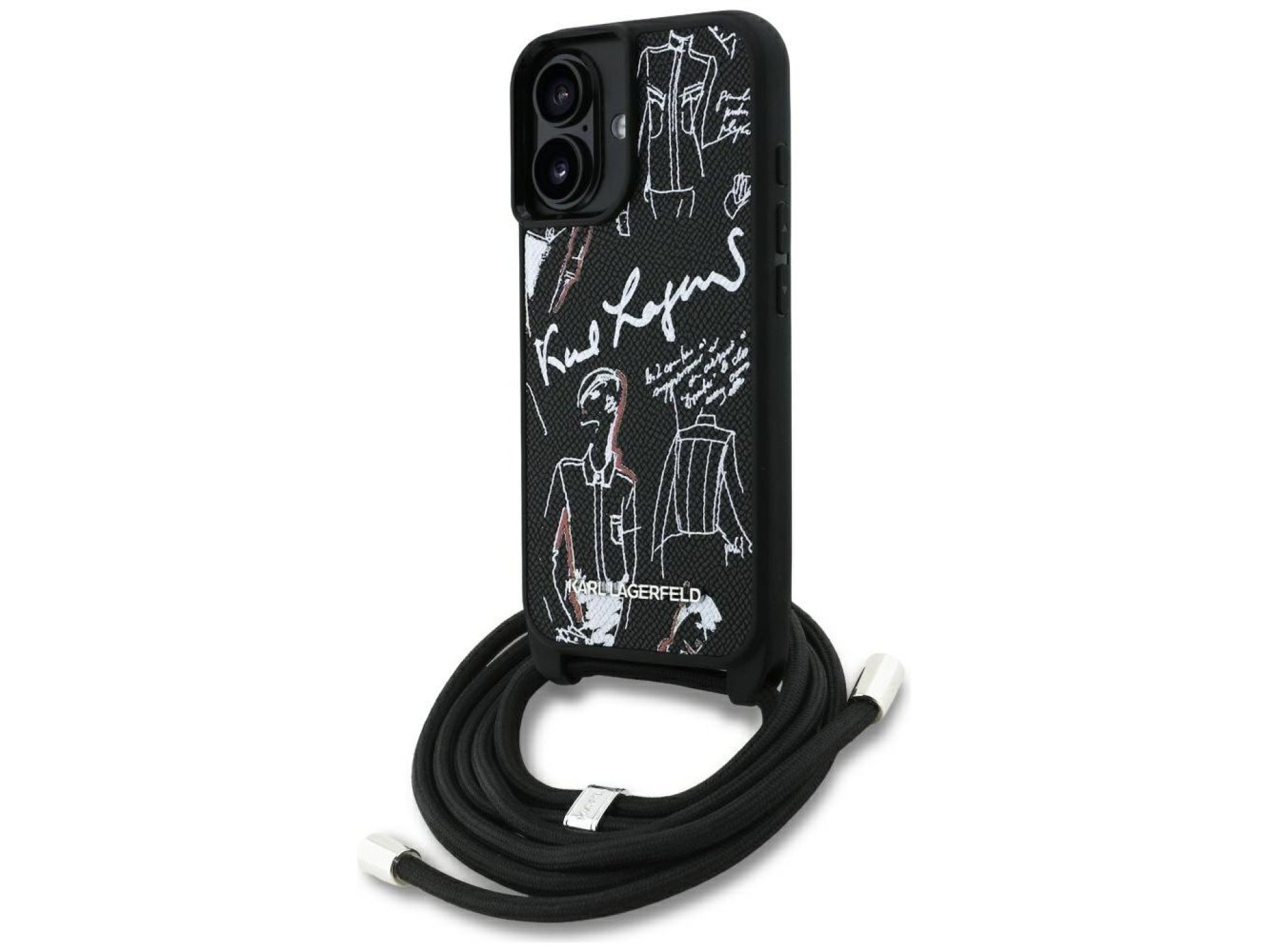 Karl Lagerfeld Crossbody Grained Pattern & Logo Case for iPhone 16 - Black