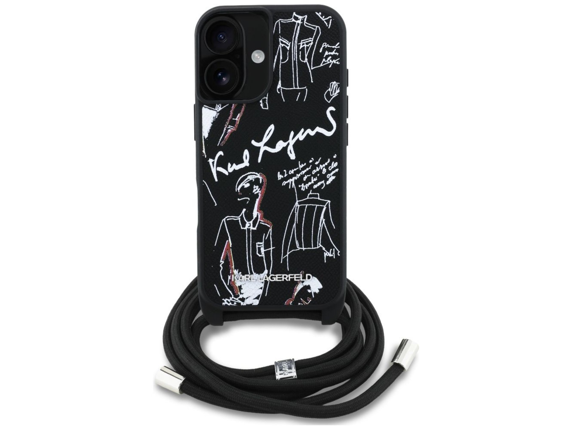 Karl Lagerfeld Crossbody Grained Pattern & Logo Case for iPhone 16 - Black