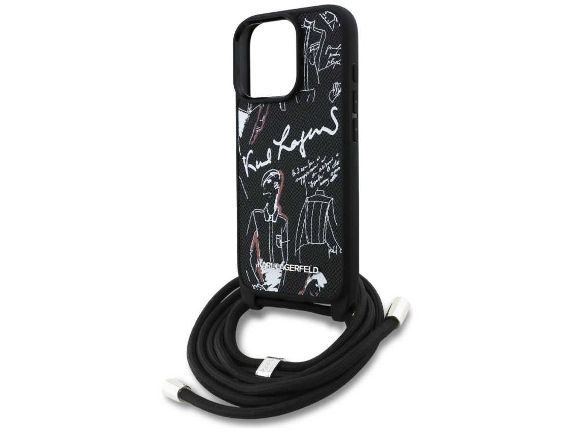 Capa transversal Karl Lagerfeld com textura granulada e logotipo para iPhone 16 Pro - Preta