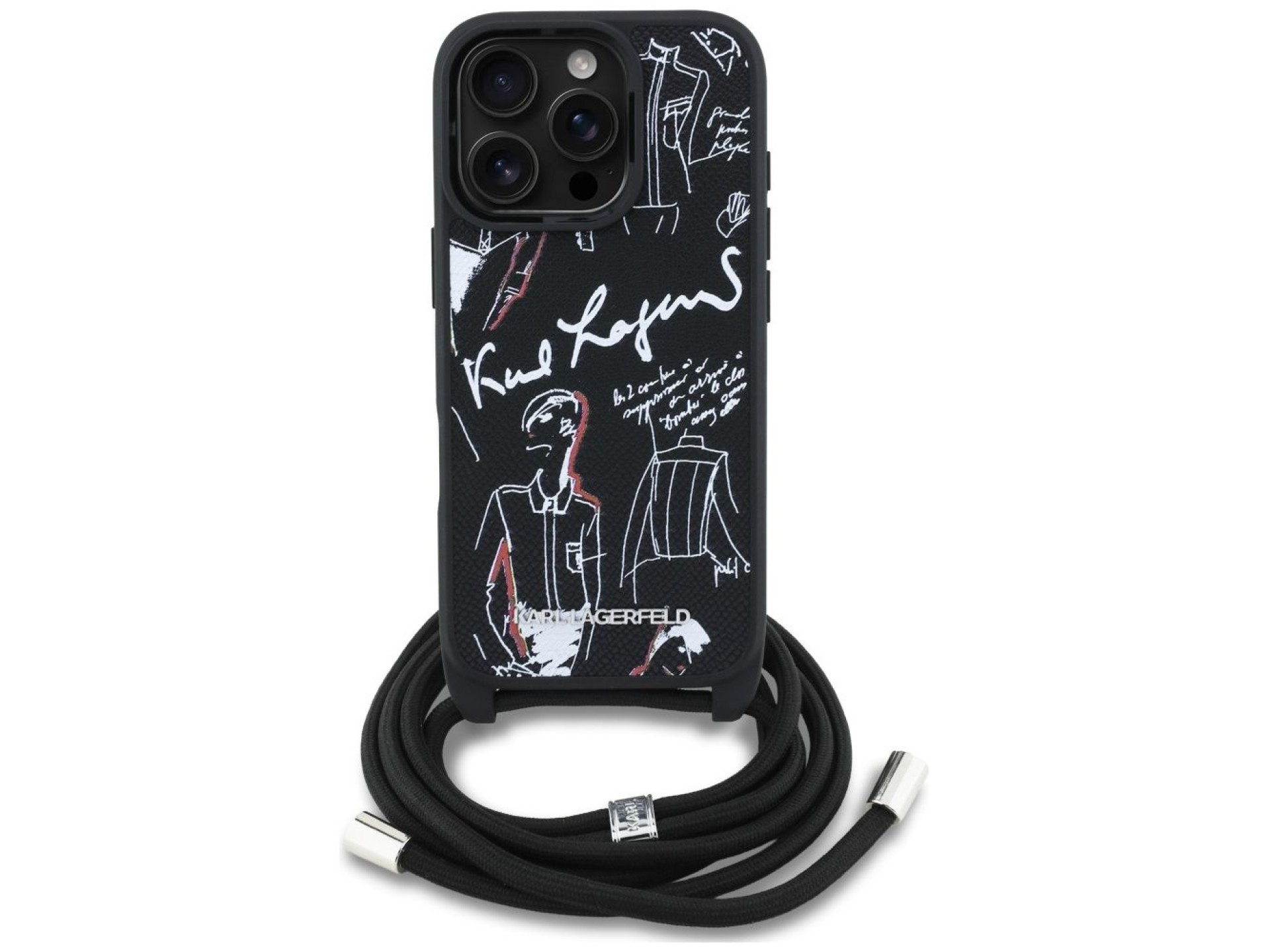 Capa transversal Karl Lagerfeld com textura granulada e logotipo para iPhone 16 Pro - Preta