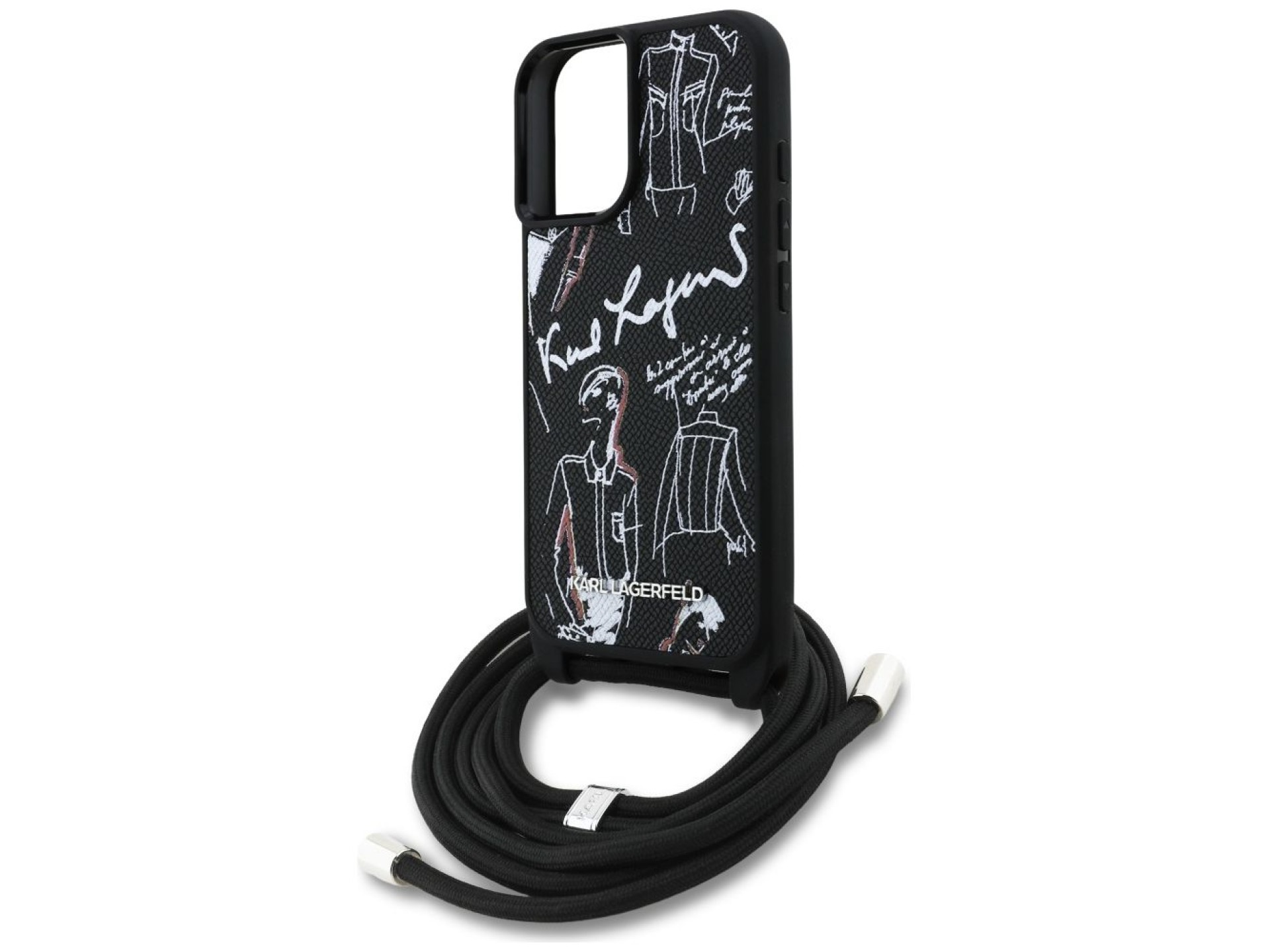 Karl Lagerfeld Crossbody Grained Pattern & Logo Case for iPhone 16 - Black