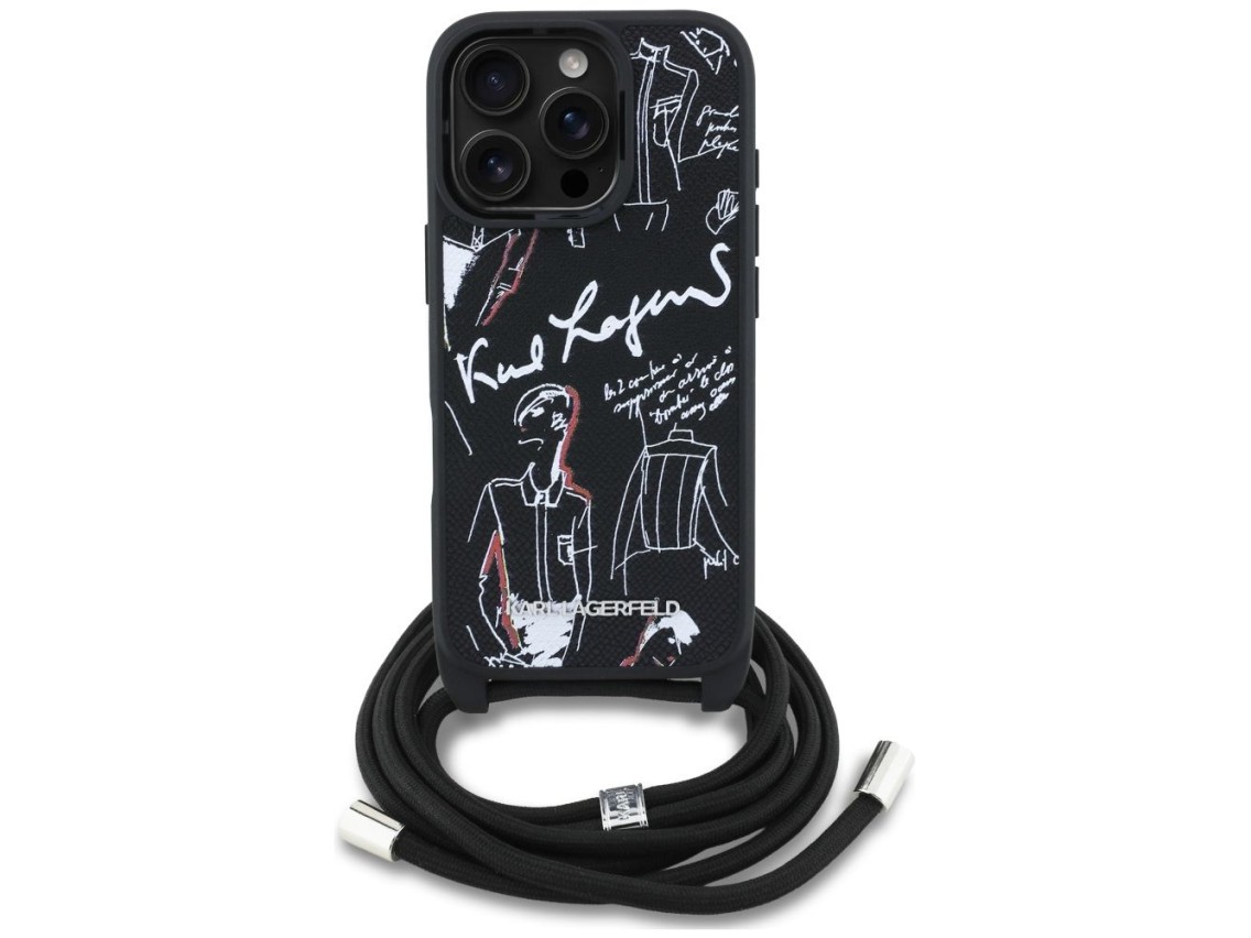 Capa transversal Karl Lagerfeld com textura granulada e logotipo para iPhone 16 Pro - Preta