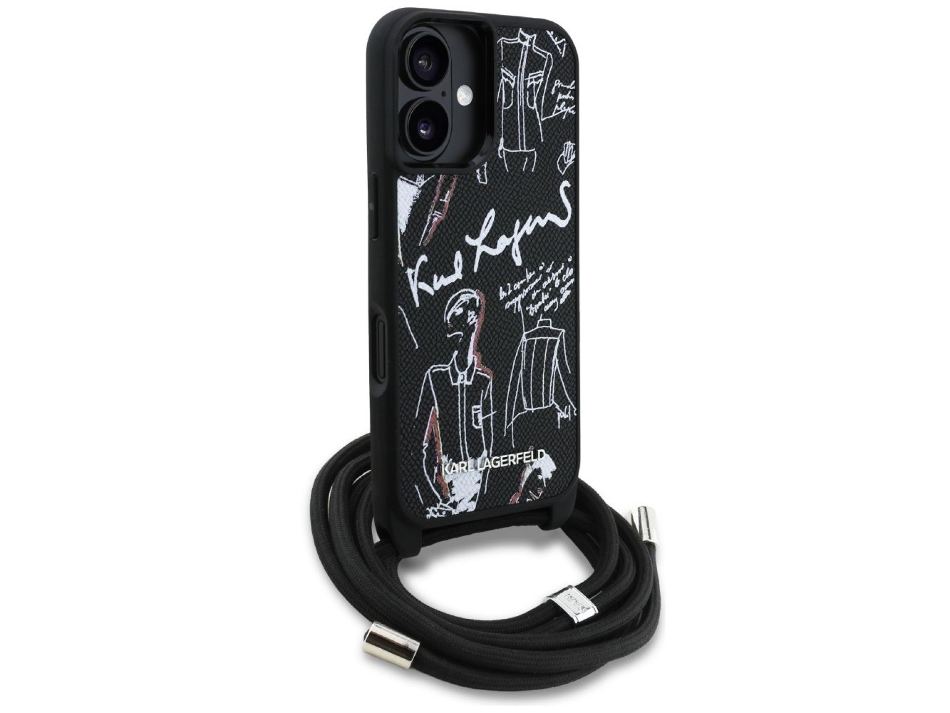 Karl Lagerfeld Crossbody Grained Pattern & Logo Case for iPhone 16 - Black
