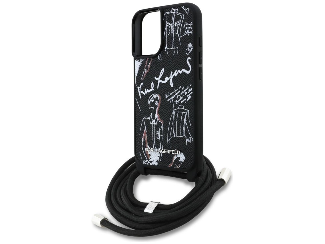 Karl Lagerfeld Crossbody Grained Pattern & Logo Case for iPhone 16 - Black