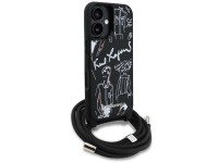Karl Lagerfeld Crossbody Grained Pattern & Logo Case for iPhone 16 - Black Karl Lagerfeld Crossbody Grained Pattern & Logo Case for iPhone 16 - Black