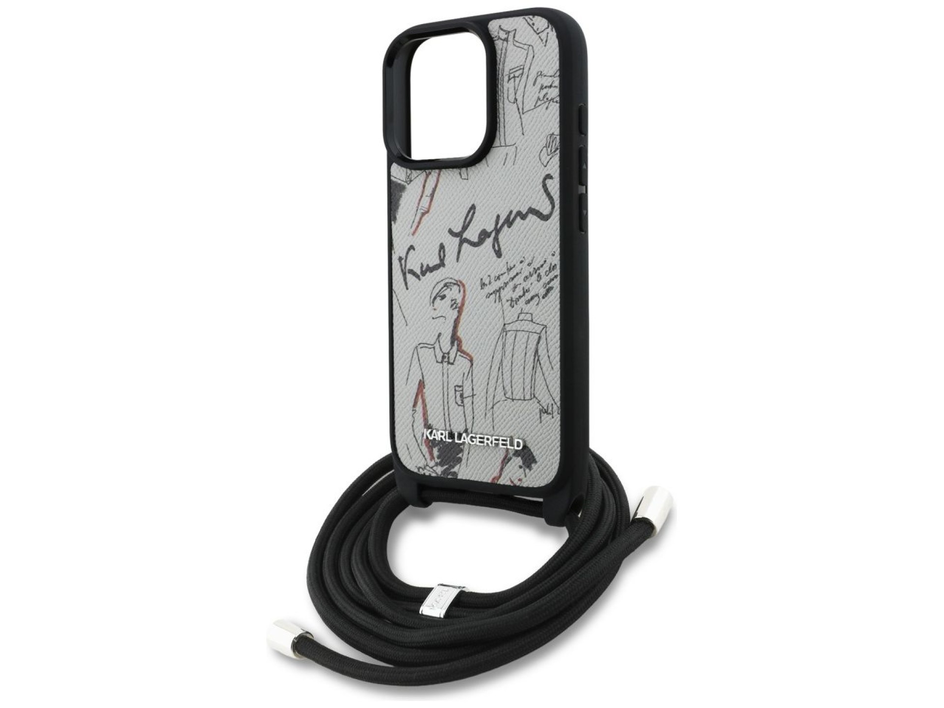 Karl Lagerfeld Crossbody Grained Pattern & Logo Case for iPhone 16 Pro - Gray