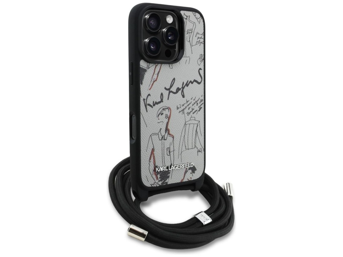 Karl Lagerfeld Crossbody Grained Pattern & Logo Case for iPhone 16 Pro - Gray