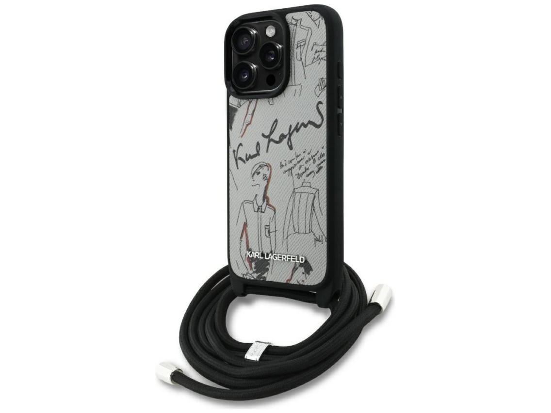 Karl Lagerfeld Crossbody Grained Pattern & Logo Case for iPhone 16 Pro - Gray