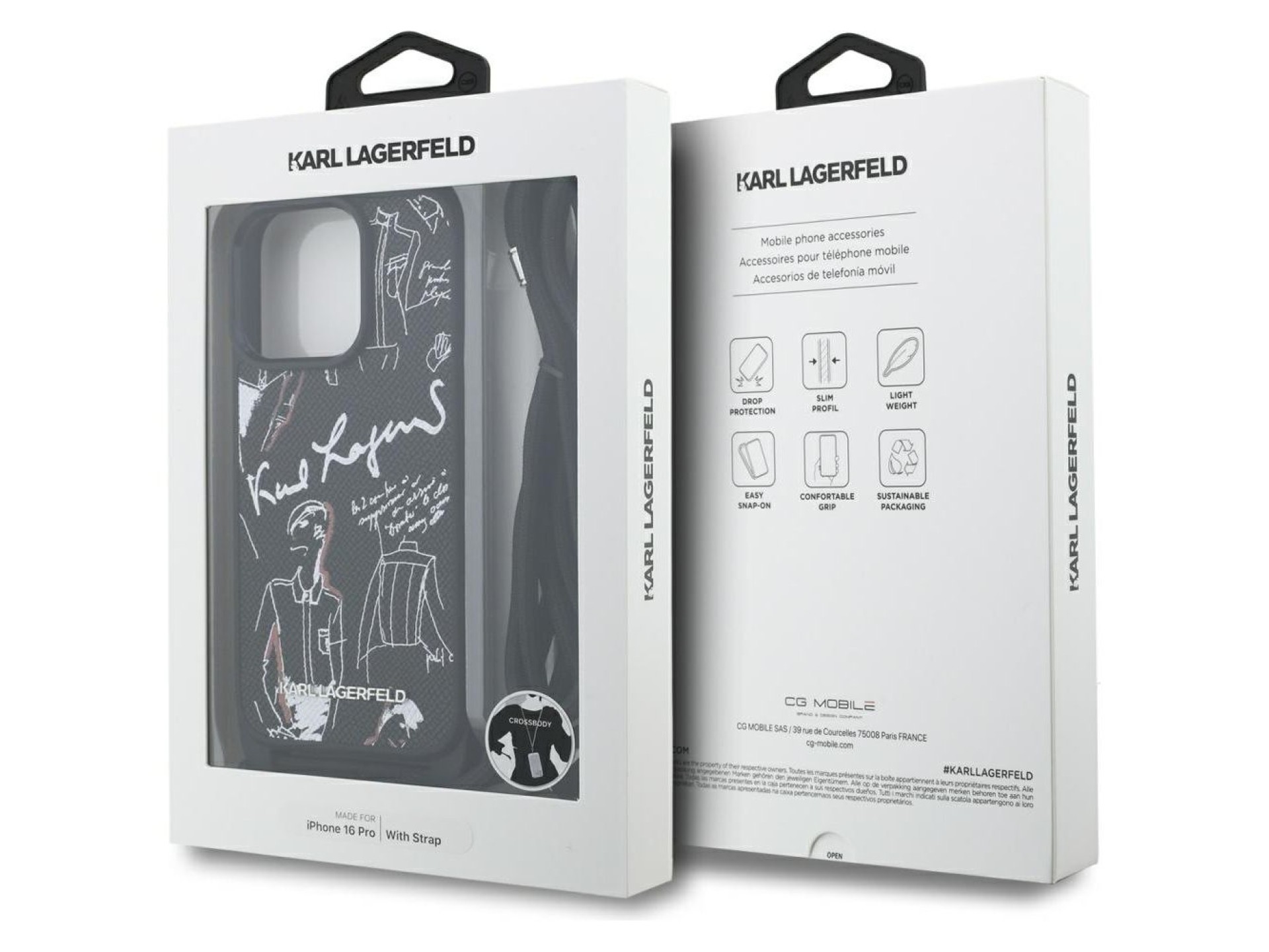 Capa transversal Karl Lagerfeld com textura granulada e logotipo para iPhone 16 Pro - Preta
