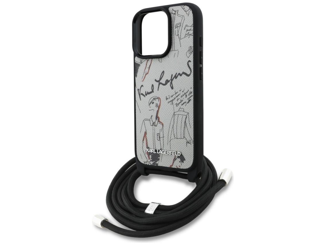 Karl Lagerfeld Crossbody Grained Pattern & Logo Case for iPhone 16 Pro - Gray