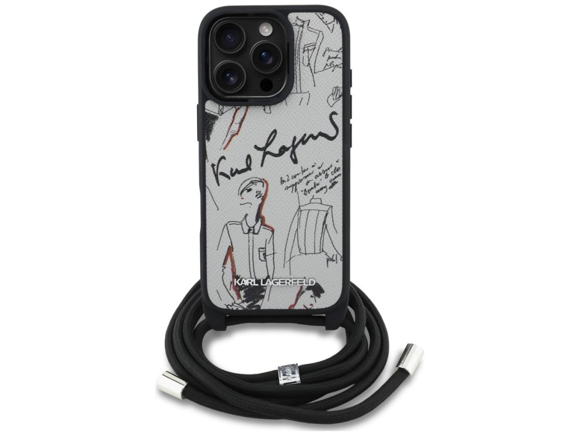 Karl Lagerfeld Crossbody Grained Pattern & Logo Case for iPhone 16 Pro - Gray