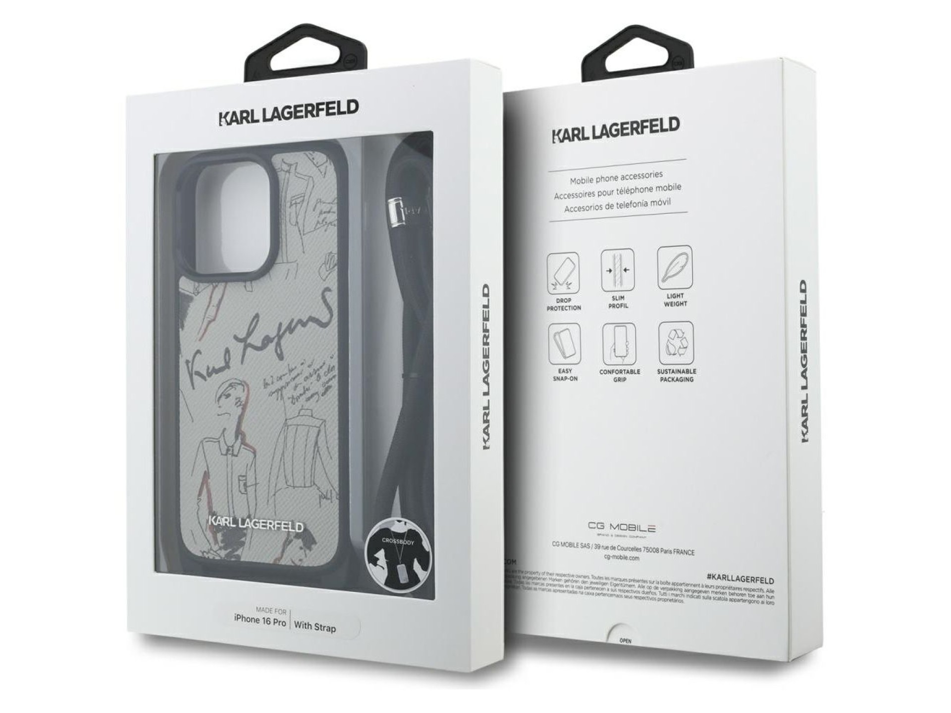 Karl Lagerfeld Crossbody Grained Pattern & Logo Case for iPhone 16 Pro - Gray