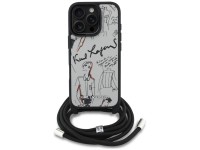 Karl Lagerfeld Crossbody Grained Pattern & Logo Case for iPhone 16 Pro - Gray Karl Lagerfeld Crossbody Grained Pattern & Logo Case for iPhone 16 Pro - Gray
