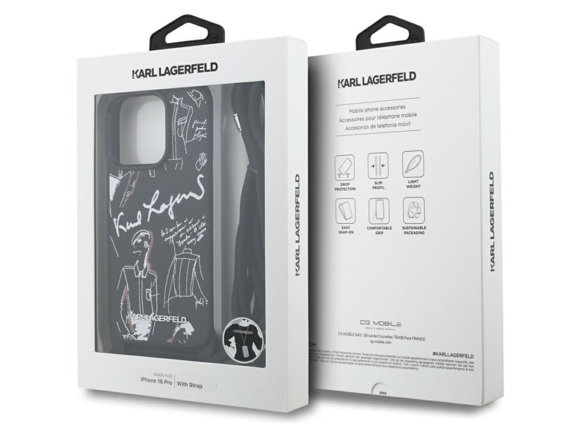 Capa transversal Karl Lagerfeld com textura granulada e logotipo para iPhone 16 Pro - Preta