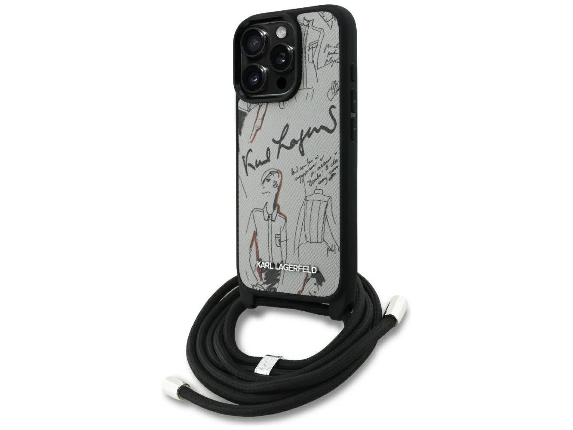 Funda bandolera Karl Lagerfeld con estampado granulado y logotipo para iPhone 16 Pro Max - Gris