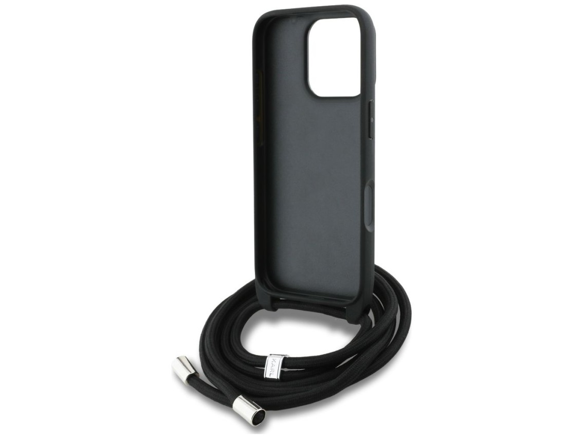 Funda bandolera Karl Lagerfeld con estampado granulado y logotipo para iPhone 16 Pro Max - Gris