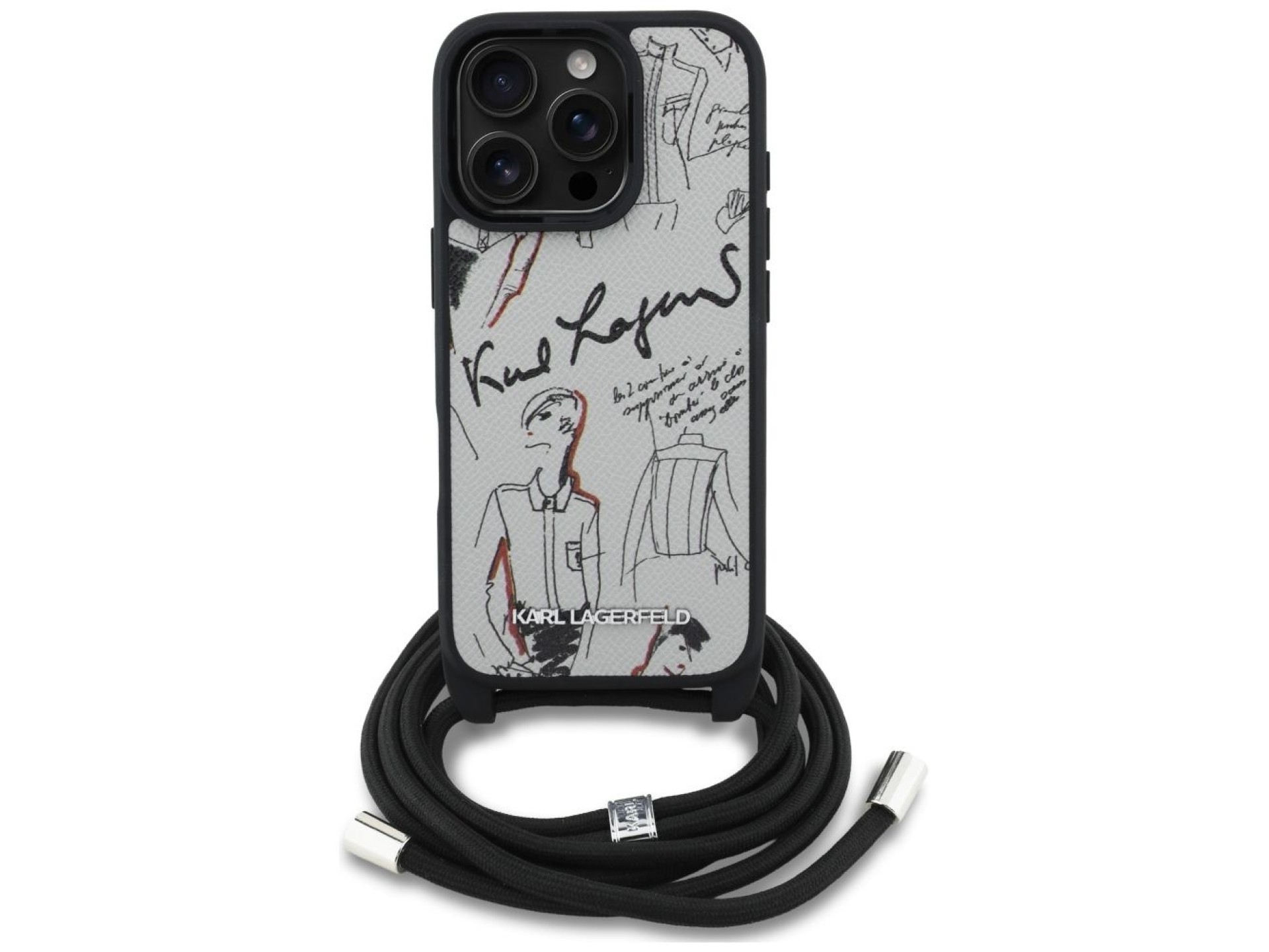 Funda bandolera Karl Lagerfeld con estampado granulado y logotipo para iPhone 16 Pro Max - Gris