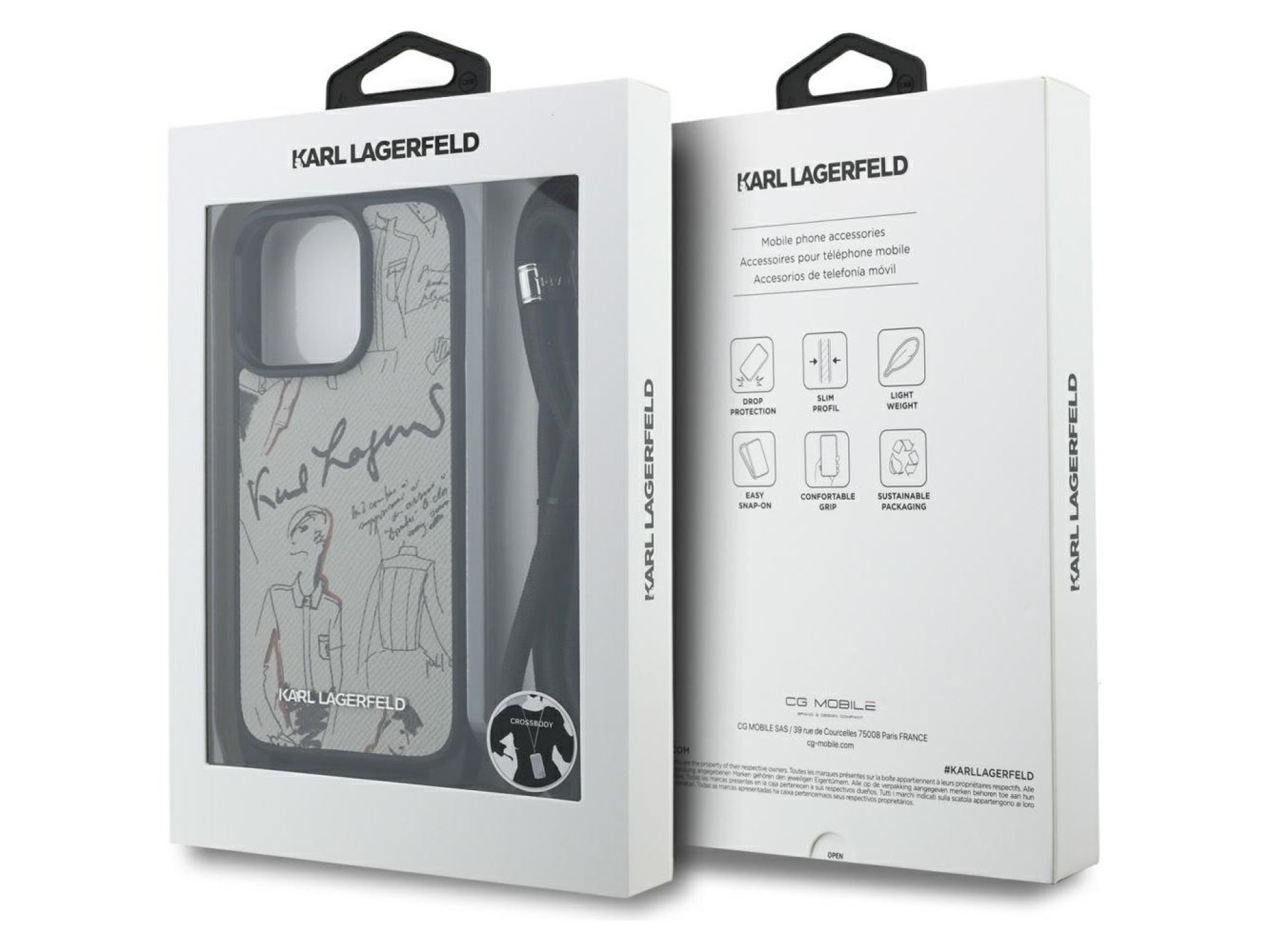 Funda bandolera Karl Lagerfeld con estampado granulado y logotipo para iPhone 16 Pro Max - Gris