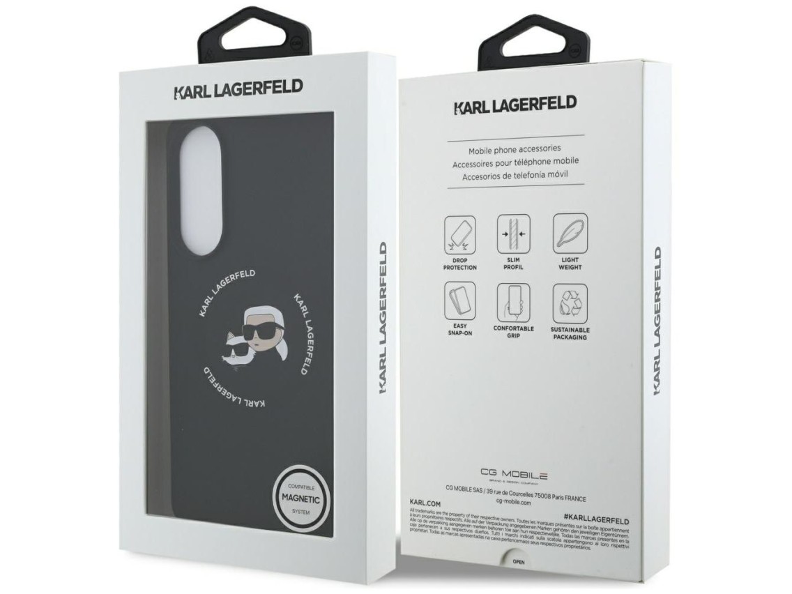 Funda de silicona Karl Lagerfeld Nuble Heads And Circle MagSafe para Samsung Galaxy S25 Edge - negra
