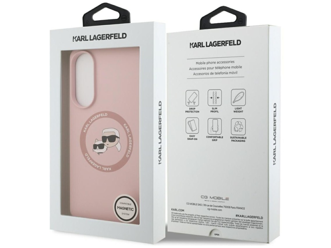 Karl Lagerfeld Silicone Nauble Heads And Circle MagSafe Case for Samsung Galaxy S25 Edge - Pink