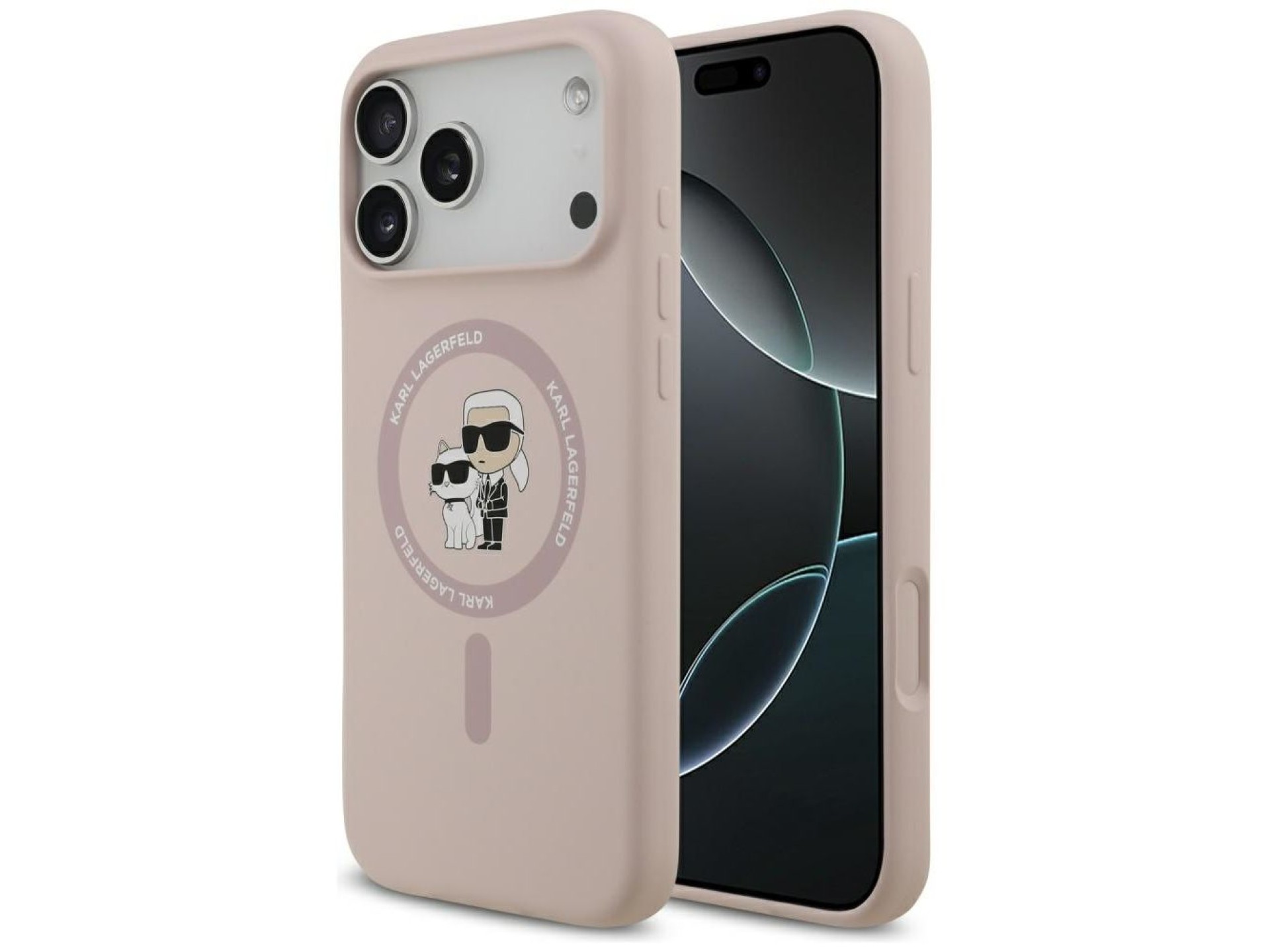 Karl Lagerfeld Silicone Karl&Choupette Ring MagSafe Case for iPhone 17 Pro Max - Pink