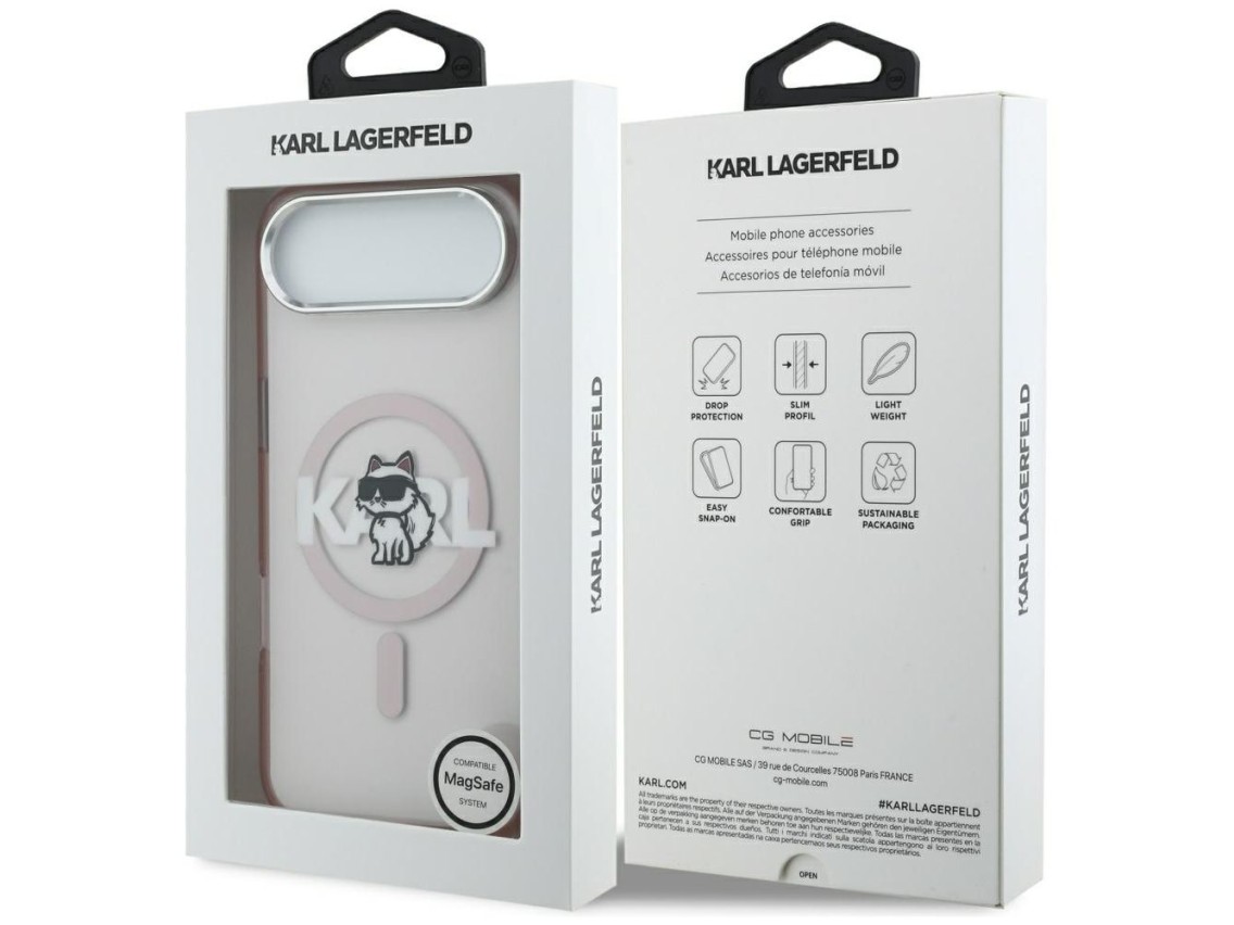 Capa MagSafe Karl Lagerfeld IML Choupette Sketch Logo para iPhone 17 Air - Rosa