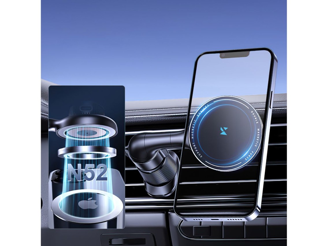 Wozinsky WCT5-6S4Y Car Holder with Qi/MagSafe 15W Inductive Charger for Air Vent - Black