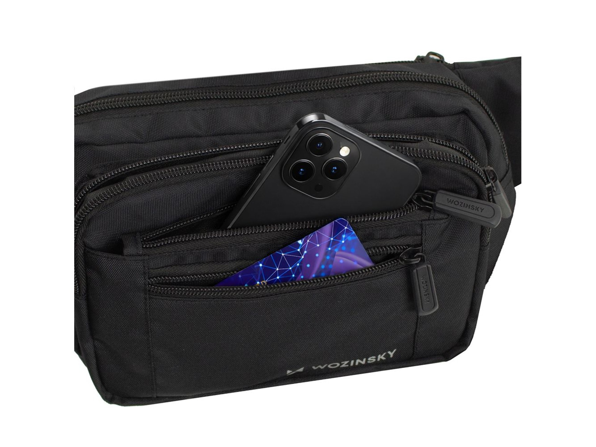 Bolso bandolera unisex Wozinsky WSB-W1 con correa ajustable, impermeable - negro