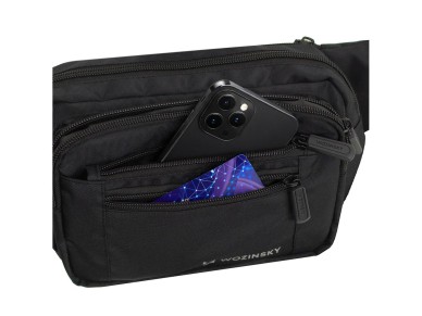 Bolso bandolera unisex Wozinsky WSB-W1 con correa ajustable, impermeable - negro