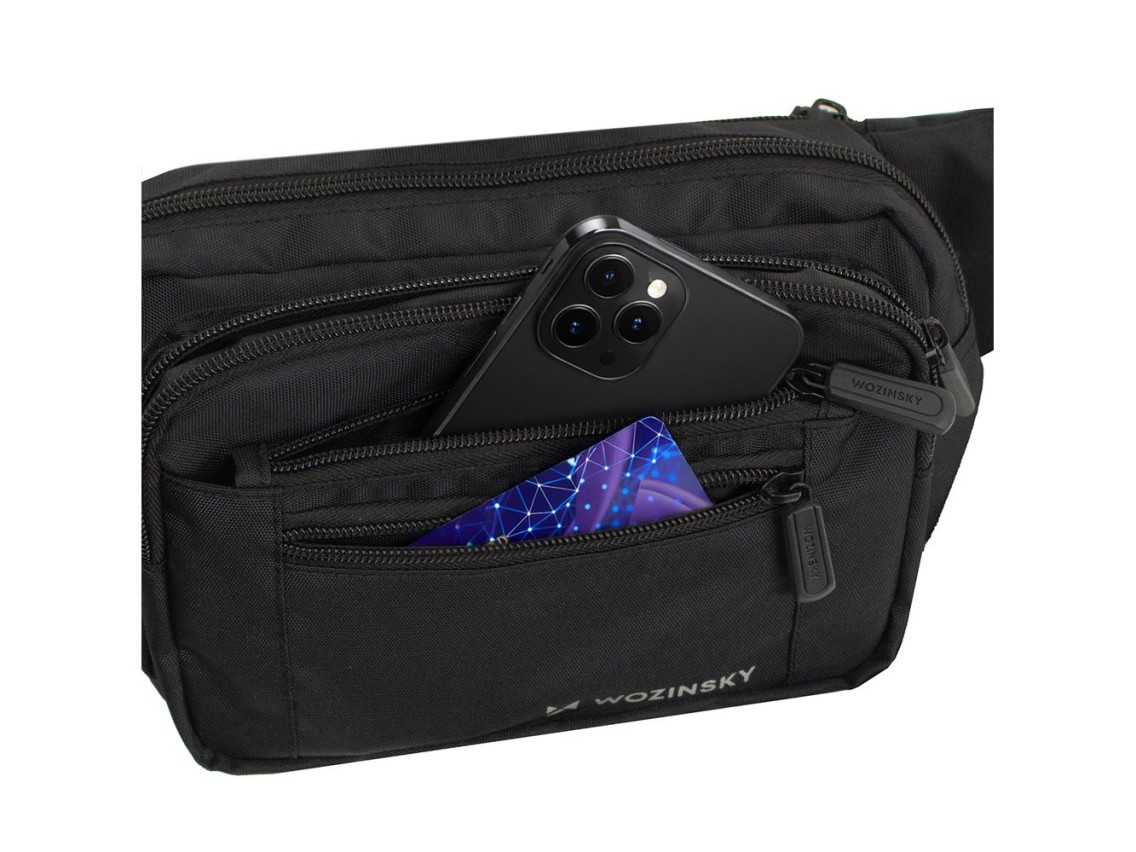 Bolso bandolera unisex Wozinsky WSB-W1 con correa ajustable, impermeable - negro