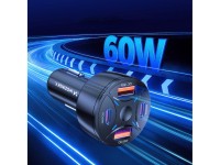 Cargador de coche Wozinsky WLS-04 de 60 W, 2 puertos USB-C y 2 puertos USB-A - Negro Cargador de coche Wozinsky WLS-04 de 60 W, 2 puertos USB-C y 2 puertos USB-A - Negro