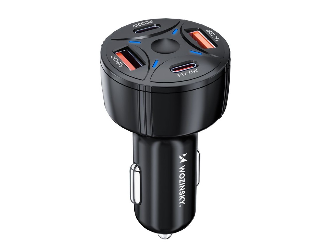 Cargador de coche Wozinsky WLS-04 de 60 W, 2 puertos USB-C y 2 puertos USB-A - Negro
