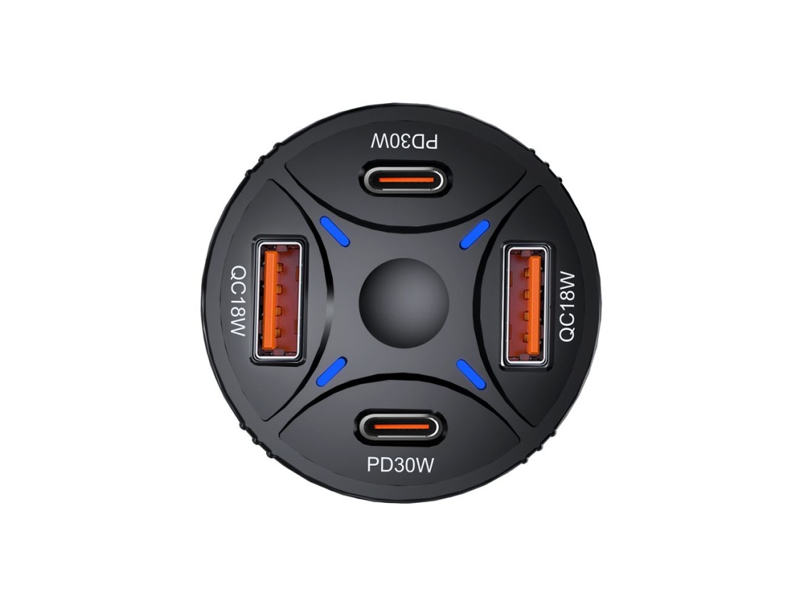 Cargador de coche Wozinsky WLS-04 de 60 W, 2 puertos USB-C y 2 puertos USB-A - Negro