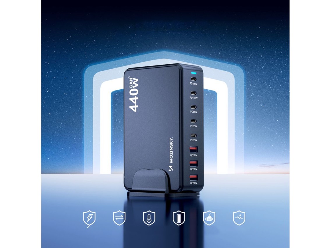 Wozinsky WSL-440 440W GaN QC3 Charging Station - Black