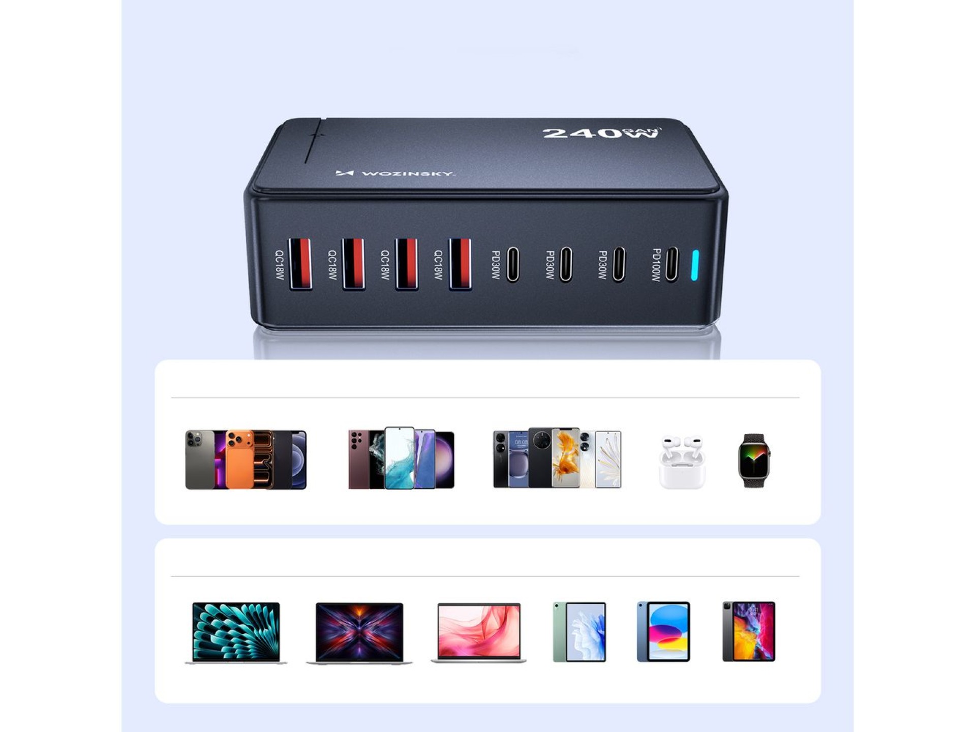 Wozinsky 240W GaN QC3 Charging Station - Black