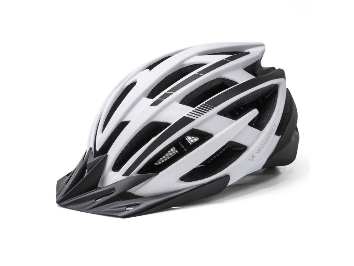 Capacete de ciclismo MTB Wozinsky com viseira remov�vel e luz traseira USB, tamanho G - Preto e Bran