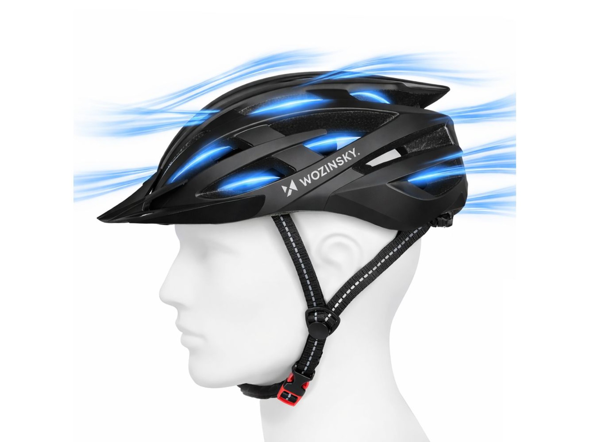 Wozinsky MTB Bike Helmet with Removable Visor and Rear USB Light L - Black