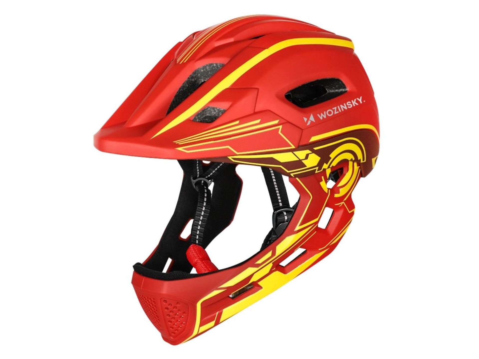 Wozinsky Kids' Full Face Bike Helmet with USB Rear Light S - Red and Yellow