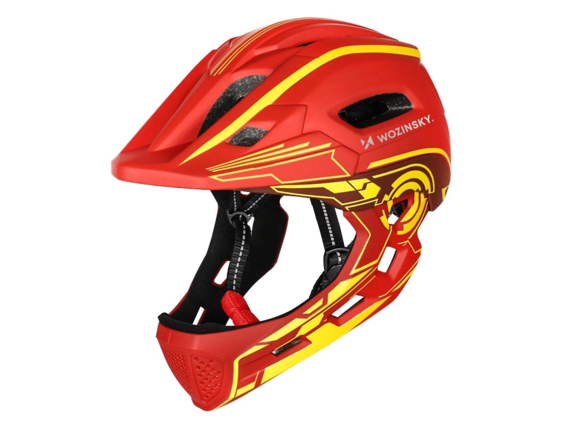Wozinsky Kids' Full Face Bike Helmet with USB Rear Light S - Red and Yellow