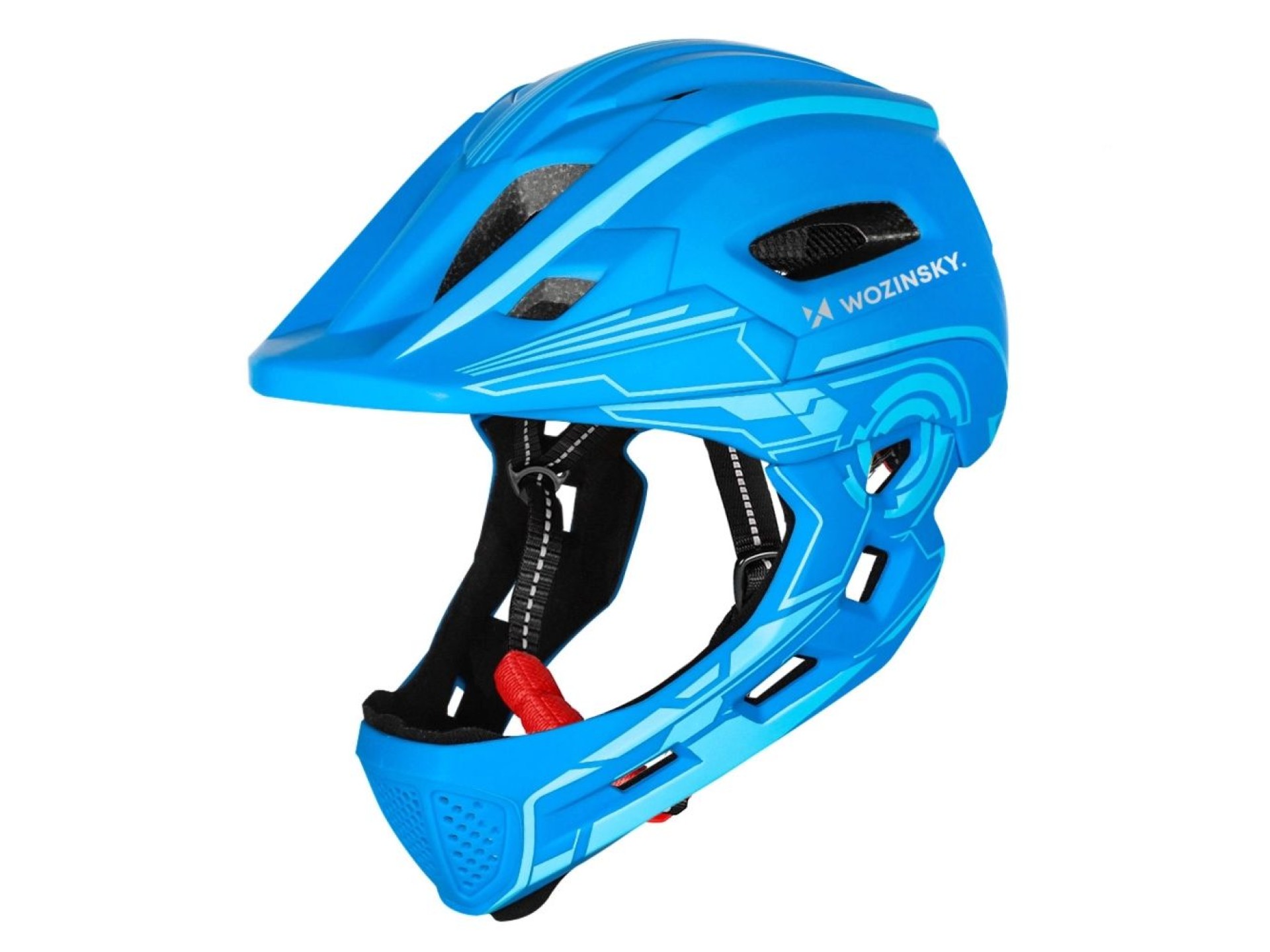 Capacete infantil Wozinsky para ciclismo, com face integral e luz traseira USB, tamanho P - Azul