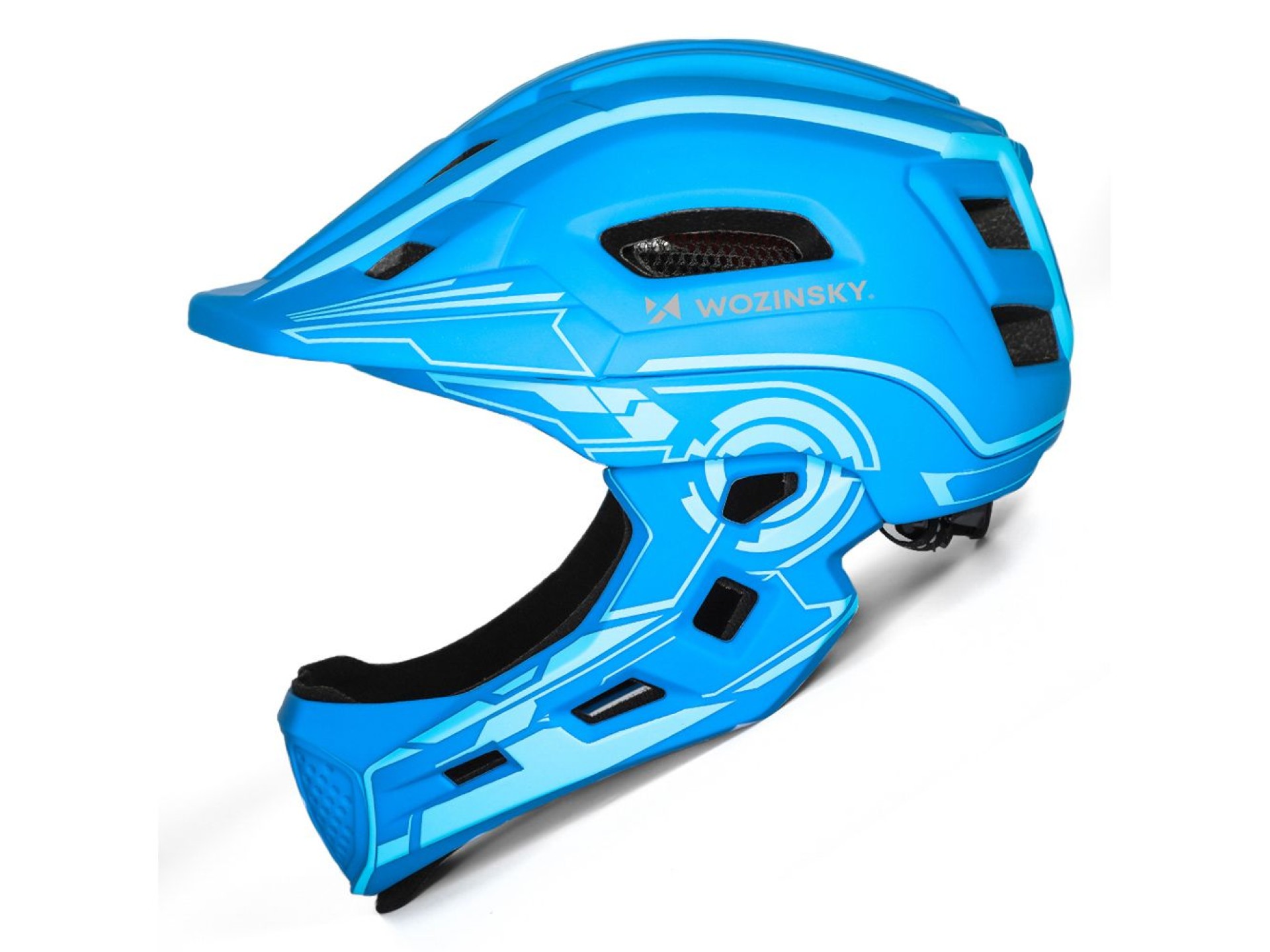 Capacete infantil Wozinsky para ciclismo, com face integral e luz traseira USB, tamanho P - Azul