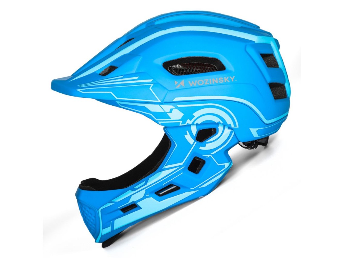Capacete infantil Wozinsky para ciclismo, com face integral e luz traseira USB, tamanho P - Azul