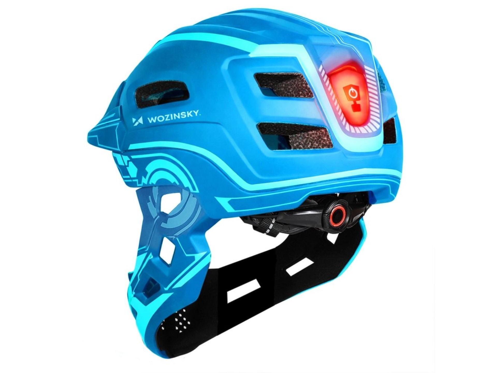 Capacete infantil Wozinsky para ciclismo, com face integral e luz traseira USB, tamanho P - Azul