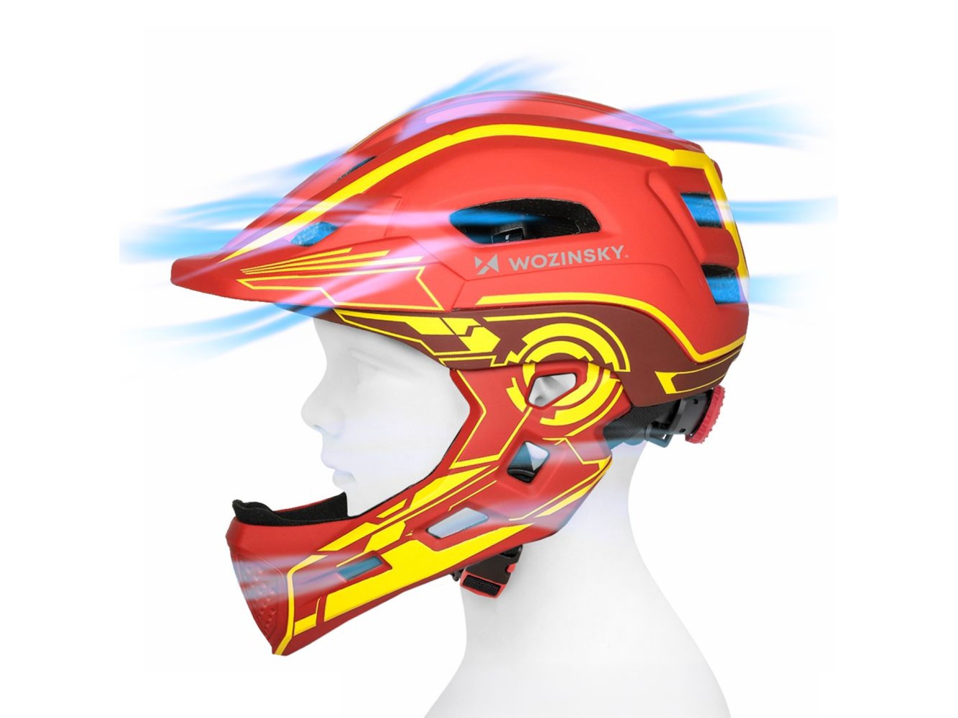 Wozinsky Kids' Full Face Bike Helmet with USB Rear Light S - Red and Yellow