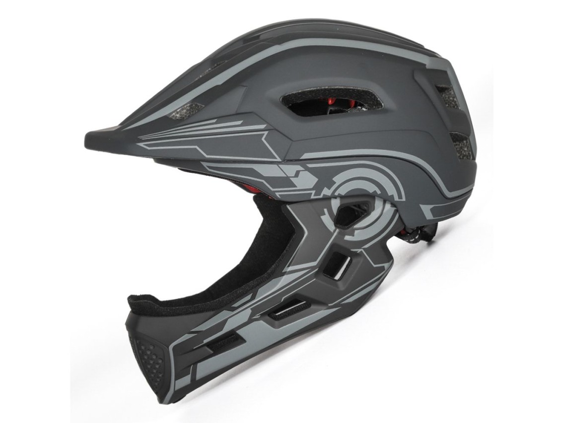 Capacete integral infantil Wozinsky para ciclismo com luz traseira USB - Tamanho P - Cinza